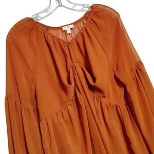 Cygne Collection Orange‎ Sheer Boho Chic Blouse Women Medium Bishop Sleeve Flowy
